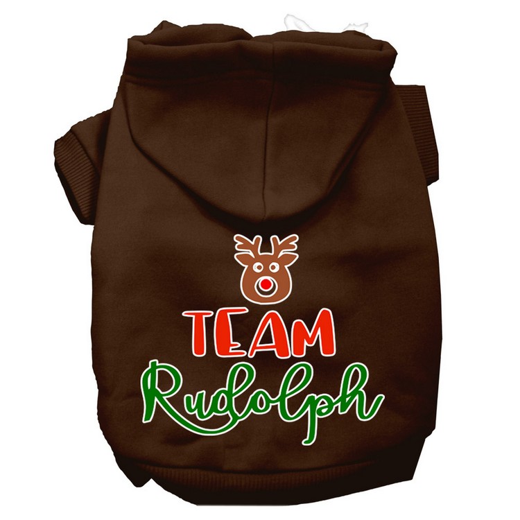 Team Rudolph Screen Print Dog Hoodie Brown XL